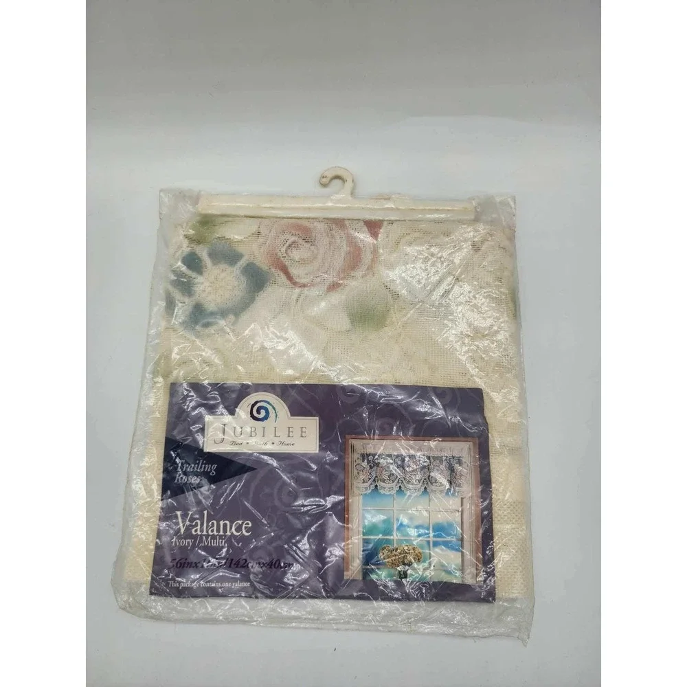 Jubilee Trailing Roses Lace Window Valance Ivory Multi Floral 56x16 Made in USA